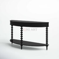 Aseen Black Demilune Console Table with Spindle Base Shelf | Entryway or Hall Table | Soni Art - Image 7