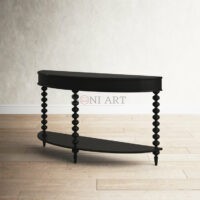 Aseen Black Demilune Console Table with Spindle Base Shelf | Entryway or Hall Table | Soni Art - Image 4