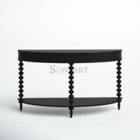 Aseen Black Demilune Console Table with Spindle Base Shelf | Entryway or Hall Table | Soni Art - Image 5