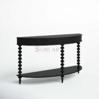 Aseen Black Demilune Console Table with Spindle Base Shelf | Entryway or Hall Table | Soni Art - Image 6