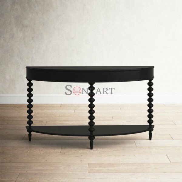 Aseen Black Demilune Console Table with Spindle Base Shelf | Entryway Console Table or Hall Table | Soni Art