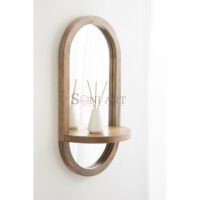 Baflo Capsule Mirror with Shelf – Solid Wood Frame | Bedroom or Hallway Soni Art - Image 2
