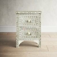 Victor Bone Inlay Storage Cabinet 2 Drawer Accent Chest | Bone Inlay Furniture | Storage Furniture by Soni Art | Bone Inlay Storage Cabinet | Cabinet with 2 Drawers