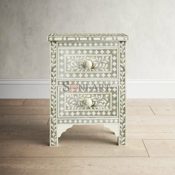 Victor Bone Inlay Storage Cabinet 2 Drawer Accent Chest | Bone Inlay Furniture | Storage Furniture by Soni Art | Bone Inlay Storage Cabinet | Cabinet with 2 Drawers