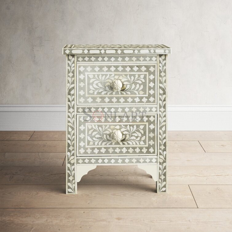 Victor Bone Inlay Storage Cabinet 2 Drawer Accent Chest | Bone Inlay Furniture | Storage Furniture by Soni Art | Bone Inlay Storage Cabinet | Cabinet with 2 Drawers