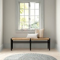Calilo Solid Mahogany and Seagrass Entryway Bench Coastal 3-Seater Soni Art - Image 8