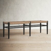 Calilo Solid Mahogany and Seagrass Entryway Bench Coastal 3-Seater Soni Art - Image 2