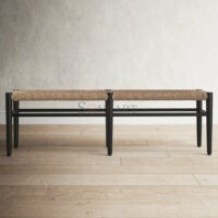 Calilo Solid Mahogany and Seagrass Entryway Bench Coastal 3-Seater Soni Art | Buy Wooden Bench Online | Solid Wood Bench