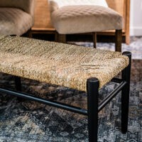 Calilo Solid Mahogany and Seagrass Entryway Bench Coastal 3-Seater Soni Art - Image 7