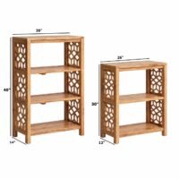 Mosaic Solid Wood Bookcase Set – 2-Tier 3-Tier Geometric Shelving Units for Living Room Office | Soni Art - Image 3