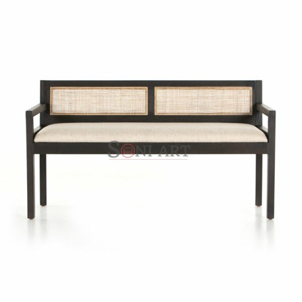 Ashley Solid Wood Natural Wood Cane Fitted Bench For Living Room Dining Room Hallway | Wooden Bench | Solid Wood Bench | 3-Seater Wooden Bench | Cane Bench | Soni Art