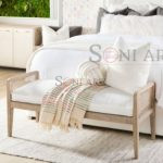 Ashley Solid Wood 2-Seater Bench with Cane Side Panels Upholstered Seat | Living Room or Entryway | Soni Art