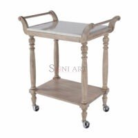 Alto Wood Bar Cart Rustic 2-Tier Serving Trolley with Shelves Wheels | Soni Art - Image 6