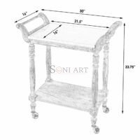 Alto Wood Bar Cart Rustic 2-Tier Serving Trolley with Shelves Wheels | Soni Art - Image 4
