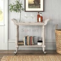 Alto Wood Bar Cart Rustic 2-Tier Serving Trolley with Shelves Wheels | Soni Art - Image 3