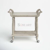 Alto Wood Bar Cart Rustic 2-Tier Serving Trolley with Shelves Wheels | Soni Art - Image 2