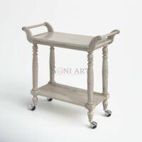 Alto Wood Bar Cart Rustic 2-Tier Serving Trolley with Shelves Wheels | Soni Art - Image 5