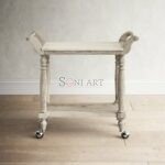 Alto Wood Bar Cart Rustic 2-Tier Serving Trolley with Shelves Wheels | Soni Art