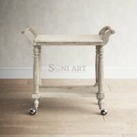 Alto Wood Bar Cart Rustic 2-Tier Serving Trolley with Shelves Wheels | Soni Art