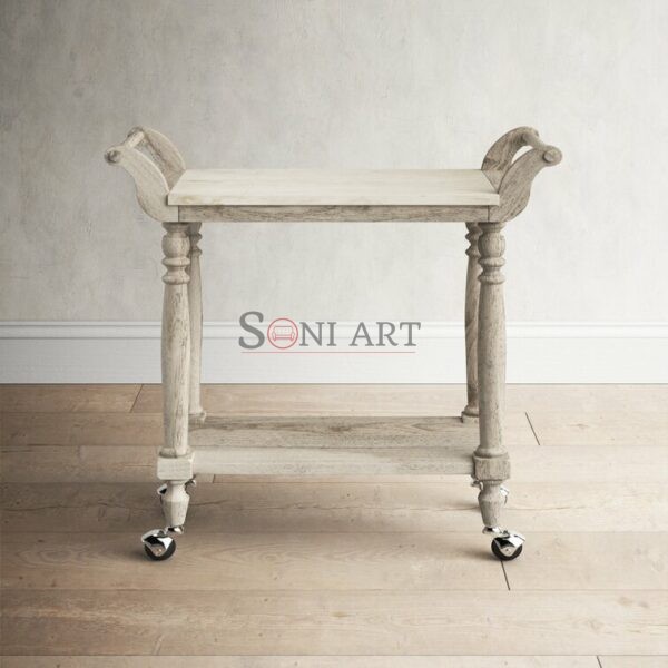 Alto Wood Bar Cart Rustic 2-Tier Serving Trolley with Shelves Wheels | Soni Art