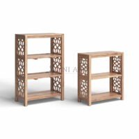 Mosaic Solid Wood Bookcase Set – 2-Tier 3-Tier Geometric Shelving Units for Living Room Office | Soni Art - Image 2