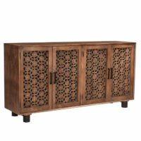 Aurelle 70” Solid Wood Sideboard – Hand-Carved Floral Cabinet with Shelves | Soni Art - Image 2