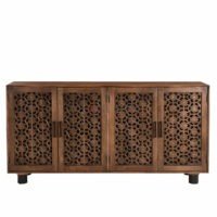 Aurelle 70” Solid Wood Sideboard – Hand-Carved Floral Cabinet with Shelves | Soni Art | Buy Wooden Cabinet Online | Wooden Sideboard Online | Wooden Storage Cabinets Online