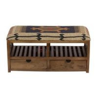 Duri Heart Oriental Wooden Handmade Upholstered Kilim Storage Bench - Image 2