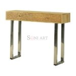 Brezz Natural and Silver 2-Drawer Console Table | Wooden Console Table | Console Table for Living Room | Solid Wood Furniture | Soni Art