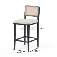 Albero Solid Wood Counter Stool with Cane Back Fabric Seat Soni Art - Image 3
