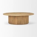 Stria Terra Wood Oval Fluted Coffee Table Size 48L x 28W x 15H | Wooden Coffee Table | Oval Shaped Coffee Table | Solid Wood Coffee Table | Coffee Table with Wooden Tabletop | Brown Wooden Coffee Table | Soni Art