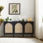 Arch Wood Storage Rattan Sideboard Adjustable Shelves | Rattan Furniture | Storage Furniture in Rattan | Cane Storage Furniture | Black Solid Wood Sideboard | Soni Art