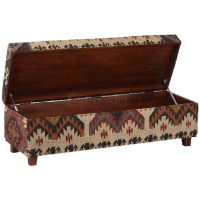 Artisan Print Kilim Upholstered Wooden Storage Ottoman Bench - Image 8