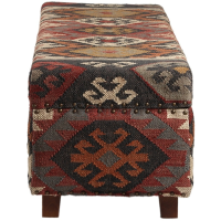 Artisan Print Kilim Upholstered Wooden Storage Ottoman Bench - Image 6