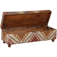 Artisan Print Kilim Upholstered Wooden Storage Ottoman Bench - Image 13