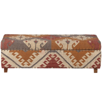 Artisan Print Kilim Upholstered Wooden Storage Ottoman Bench - Image 12