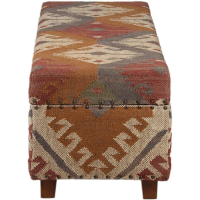 Artisan Print Kilim Upholstered Wooden Storage Ottoman Bench - Image 10