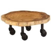 Orchard Rustic Acacia Wood Coffee Table with Wheels – Handcrafted Center Table on Castors | Soni Art - Image 4
