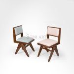 Chandigarh Chair Solid Wood Upholstered Seat and Back | Wooden Rattan Chairs | Pierre Jeanneret Furniture | Chandigarh Chairs | Rattan Armless Chairs | Soni Art