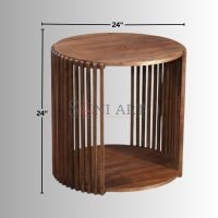 Velsa Dark Mango Solid Wood Round Slatted End Table Side Table - Image 3
