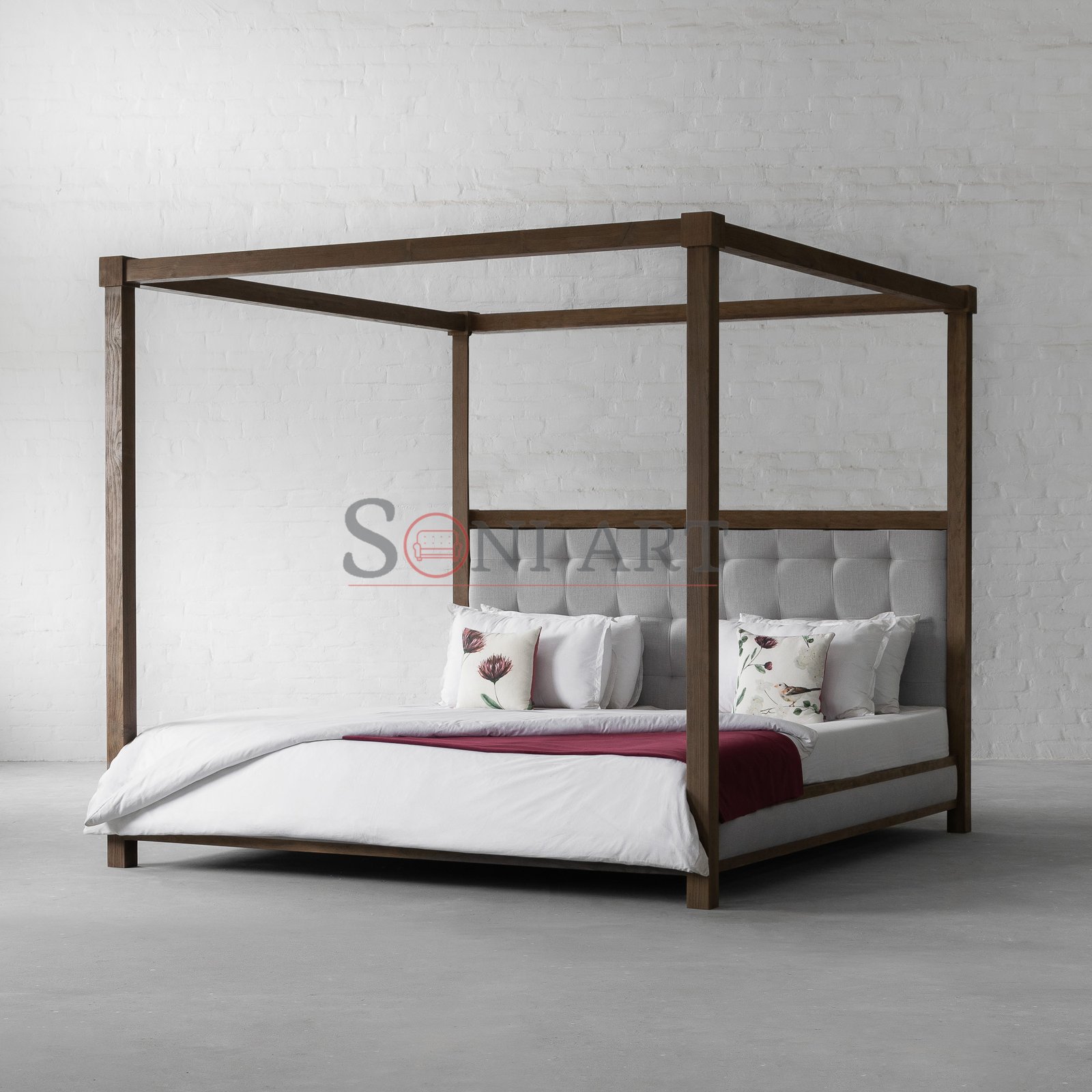 four poster bed gir ash cotton linen blend front three fourth view 468984 l | Soni Art