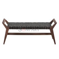 Tressa Solid Wood Bench with Leather Strap Seating Modern Chic Style - Image 6