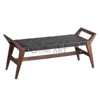 Tressa Solid Wood Bench with Leather Strap Seating Modern Chic Style - Image 3