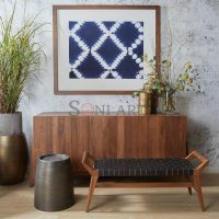 Tressa Solid Wood Bench with Leather Strap Seating Modern Chic Style - Image 2