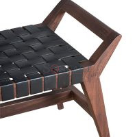 Tressa Solid Wood Bench with Leather Strap Seating Modern Chic Style - Image 5