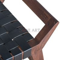 Tressa Solid Wood Bench with Leather Strap Seating Modern Chic Style - Image 4