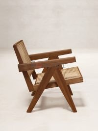Pierre Jeanneret Chandigarh Chair Teak Wood Cane Rattan Easy Chair - Image 3