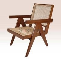Pierre Jeanneret Chandigarh Chair Teak Wood Cane Rattan Easy Chair | Wooden Cane Chair | Wooden Lounge Chair | Cane Rattan Chair | Wooden Easy Chair | Pierre Jeanneret Furniture