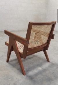 Pierre Jeanneret Chandigarh Chair Teak Wood Cane Rattan Easy Chair - Image 7