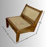 Pierre Jeanneret Kangaroo Chair Teak Wood Chair Wooden Cane in Back and Seat with Foot Reset for Living Room - Image 2